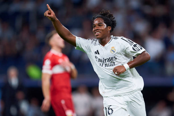 Real Madrid vs Stuttgart Review: Endrick celebrates after scoring during the UEFA Champions League 2024/25 League Phase MD1 match between Real Madrid and Stuttgart at Estadio Santiago Bernabeu on September 17, 2024 in Madrid, Spain.