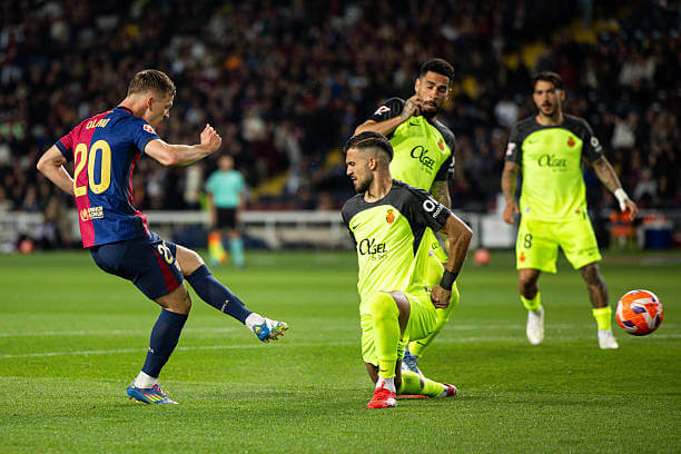 Barcelona vs Mallorca Review: Dani Olmo scores during the La Liga match between Barcelona and Mallorca at the Estadi Olimpic Lluis Companys on April 22, 2025.