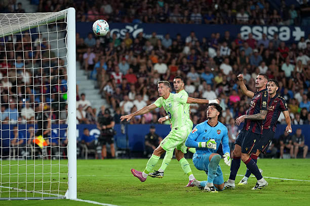 Levante vs Barcelona Review: Unai Elgezabel scores an own goal during the La Liga match between Levante and Barcelona at the Estadio Ciudad de Valencia on August 23, 2025.