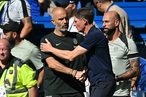Chelsea vs Crystal Palace Review: Oliver Glasner embraces Enzo Maresca at the end of the Premier League match between Chelsea and Crystal Palace at Stamford Bridge on August 17, 2025.