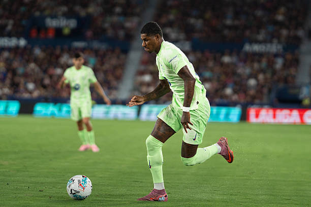 Levante vs Barcelona Review: Marcus Rashford in action during the La Liga match between Levante and Barcelona at the Estadio Ciudad de Valencia on August 23, 2025.