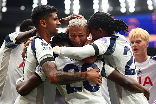 Premier League Roundup, Matchday 1: Richarlison celebrates with his teammates after his second goal of the game during the Premier League match between Tottenham and Burnley at Tottenham Hotspur Stadium on August 16, 2025.