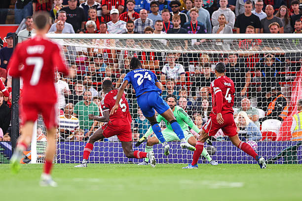 Liverpool vs Bournemouth Review: Antoine Semenyo scores his second goal of the game during the Premier League match between Liverpool and Bournemouth at Anfield on August 15, 2025.