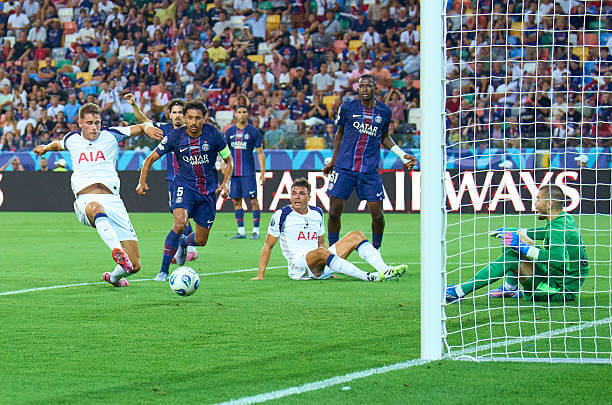 PSG vs Tottenham Review: Micky van de Ven scores during the UEFA Super Cup final match between PSG and Tottenham at the Bluenergy Stadium on August 13, 2025.