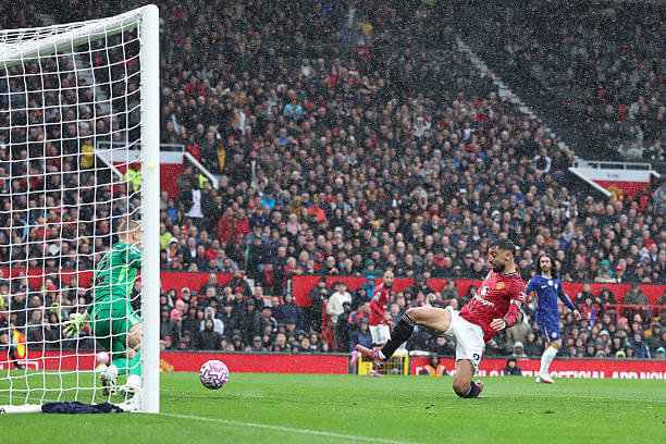 Manchester United vs Chelsea Review: Bruno Fernandes scores during the Premier League match between Manchester United and Chelsea at Old Trafford on September 20, 2025.