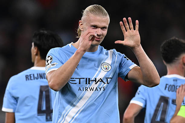 Manchester City vs Napoli Review: Erling Haaland celebrates his goal during the UEFA Champions League 2025/26 League Phase MD1 match between Manchester City and Napoli at the Etihad Stadium on September 18, 2025.