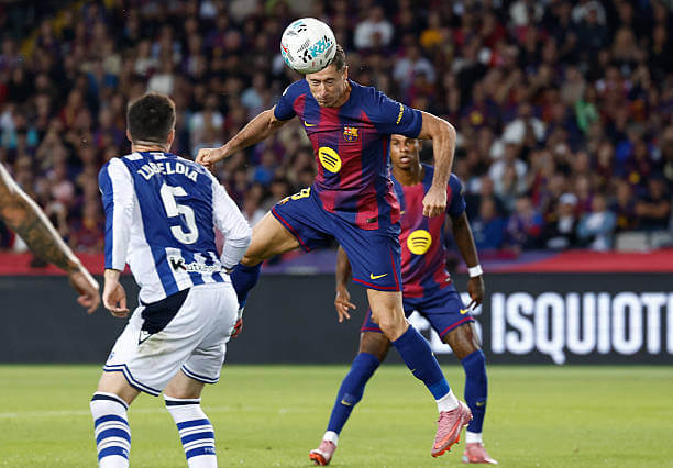 Barcelona vs Real Sociedad Review: Robert Lewandowski scores during the La Liga match between Barcelona and Real Sociedad at the Estadi Olimpic Lluis Companys on September 28, 2025.