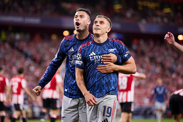 Athletic Bilbao vs Arsenal Review: Leandro Trossard and Gabriel Martinelli celebrate during the UEFA Champions League 2025/26 League Phase MD1 match between Athletic Bilbao and Arsenal at the San Mamés Stadium on September 16, 2025.