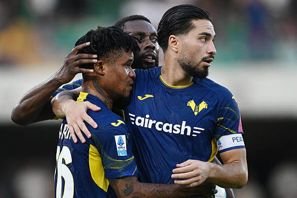 Serie A Roundup, Matchday 4: Gift Orban celebrates his goal with Suat Serdar during the Serie A match between Verona and Juventus at Stadio Marcantonio Bentegodi on September 20, 2025.