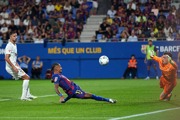 Barcelona vs Valencia Review: Raphinha scores his first goal of the game during the La Liga match between Barcelona and Valencia at the Estadi Johan Cruyff on September 14, 2025.