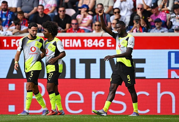 Bundesliga Roundup, Matchday 3: Serhou Guirassy celebrates his goal during the Bundesliga match between Heidenheim and Dortmund at the Voith-Arena on September 13, 2025.