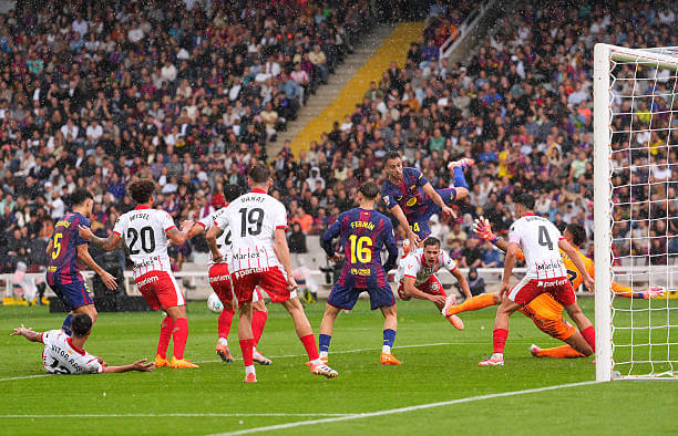 Barcelona vs Girona Review: Pau Cubarsi scores a goal that was later disallowed during the La Liga match between Barcelona and Girona at the Estadi Olímpic Lluís Companys on October 18, 2025.