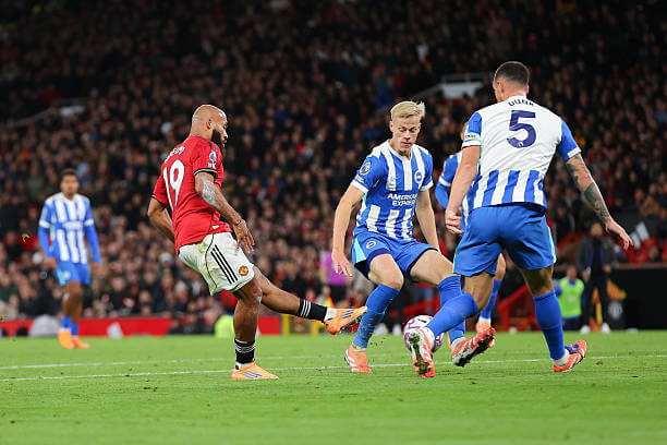 Manchester United vs Brighton Review: Bryan Mbeumo scores his first goal of the game during the Premier League match between Manchester United and Brighton at Old Trafford on October 25, 2025.
