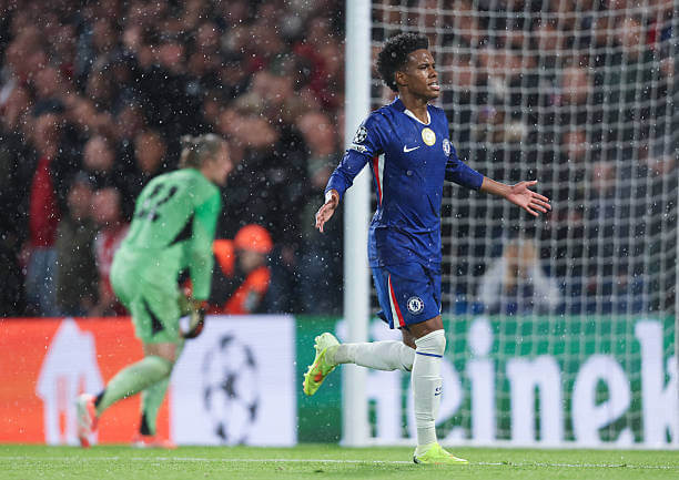 Chelsea vs Ajax Review: Estevao celebrates his goal during the UEFA Champions League 2025/26 League Phase MD3 match between Chelsea and Ajax at Stamford Bridge on October 22, 2025.