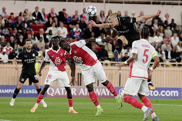 Monaco vs Manchester City Review: Erling Haaland scores his second goal of the game during the UEFA Champions League 2025/26 League Phase MD2 match between Monaco and Manchester City at Stade Louis II on October 1, 2025.