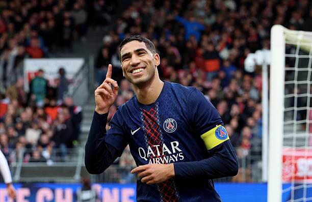 Ligue 1 Roundup, Matchday 9: Achraf Hakimi celebrates his first goal during the Ligue 1 match between Brest and Paris Saint-Germain at Stade Francis Le Ble on October 25, 2025.