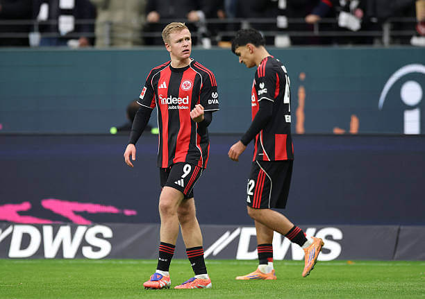 Bundesliga Roundup, Matchday 8: Jonathan Burkardt celebrates his second goal during the Bundesliga match between Frankfurt and St. Pauli at Deutsche Bank Park on October 25, 2025.
