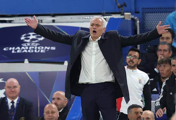 Chelsea vs Benfica Review: Jose Mourinho looks frustrated during the UEFA Champions League 2025/26 League Phase MD2 match between Chelsea and Benfica at Stamford Bridge on September 30, 2025.