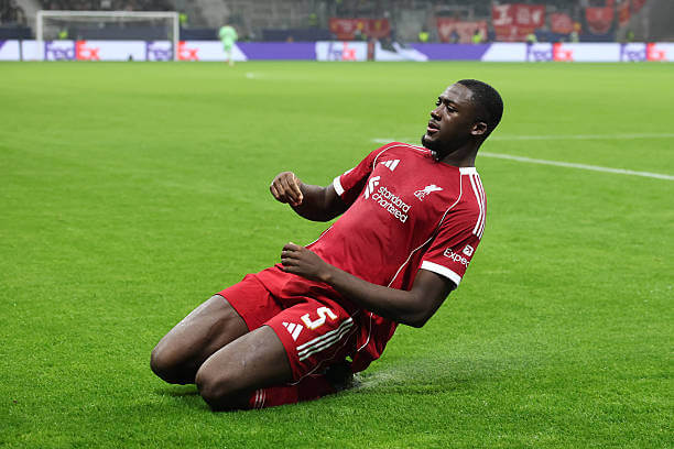 Frankfurt vs Liverpool Review: Ibrahima Konate celebrates his goal during the UEFA Champions League 2025/26 League Phase MD3 match between Frankfurt and Liverpool at the Deutsche Bank Park on October 22, 2025.