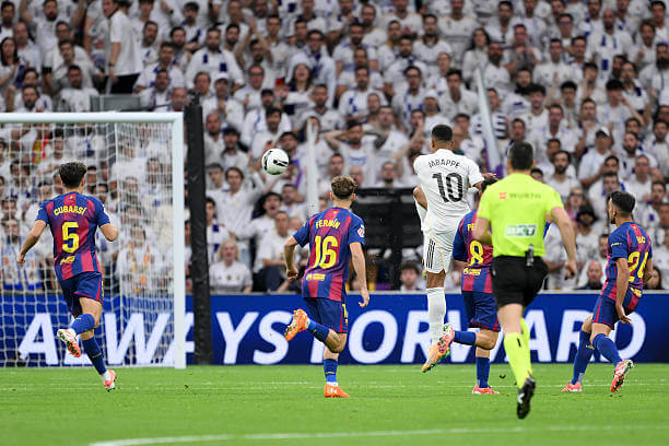 Real Madrid vs Barcelona Review: Kylian Mbappe scores a goal which was later disallowed for an offside after a VAR review during the La Liga match between Real Madrid and Barcelona at the Santiago Bernabeu on October 26, 2025.