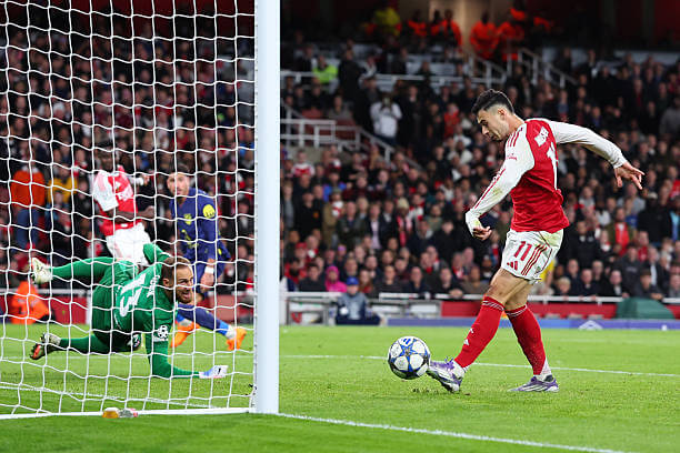 Arsenal vs Atlético Madrid Review: Gabriel Martinelli scores a goal that was later disallowed for offside during the UEFA Champions League 2025/26 League Phase MD3 match between Arsenal and Atletico Madrid at the Emirates Stadium on October 21, 2025.