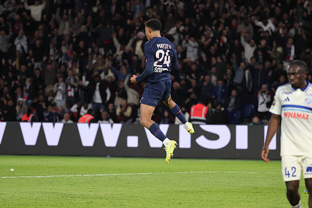 Ligue 1 Roundup, Matchday 8: Senny Mayulu celebrates his goal during the Ligue 1 match between Paris Saint-Germain and Strasbourg at Parc des Princes on October 17, 2025.