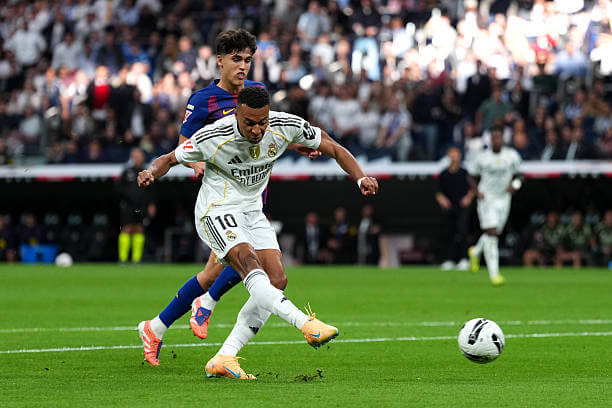 Real Madrid vs Barcelona Review: Kylian Mbappe scores during the La Liga match between Real Madrid and Barcelona at the Santiago Bernabeu on October 26, 2025.