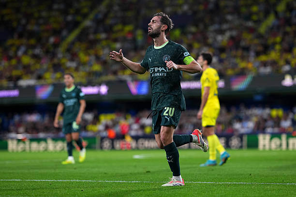 Villarreal vs Manchester City Review: Bernardo Silva celebrates his goal during the UEFA Champions League 2025/26 League Phase MD3 match between Villarreal and Manchester City at the Estadio de la Ceramica on October 21, 2025.