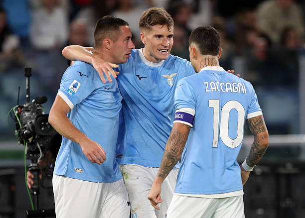 Serie A Roundup, Matchday 8: Toma Basic celebrates his goal with his teammates during the Serie A match between Lazio and Juventus at the Stadio Olimpico on October 26, 2025.