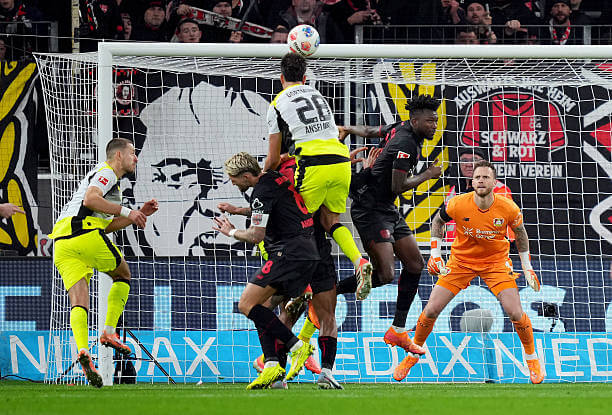 Bayer Leverkusen vs Dortmund Review: Aaron Anselmino scores during the Bundesliga match between Bayer Leverkusen and Dortmund at the BayArena on November 29, 2025.