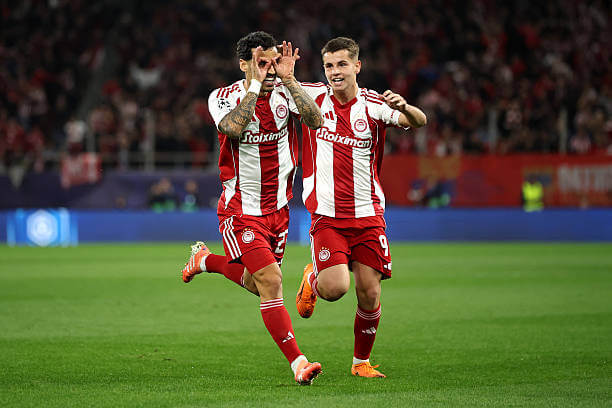 Olympiacos vs Real Madrid Review: Chiquinho celebrates his goal during the UEFA Champions League 2025/26 League Phase MD5 match between Olympiacos and Real Madrid at the Georgios Karaiskakis Stadium on November 26, 2025.