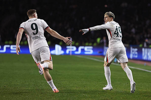 Qarabağ vs Chelsea Review: Alejandro Garnacho celebrates his goal with Liam Delap during the UEFA Champions League 2025/26 League Phase MD4 match between Qarabağ and Chelsea at the Tofiq Bahramov Stadium on November 05, 2025.
