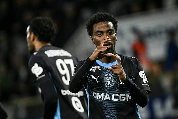 Ligue 1 Roundup, Matchday 11: Angel Gomes celebrate his goal during the Ligue 1 match Auxerre vs Marseille at the Abbe Deschamps stadium on November 1, 2025.