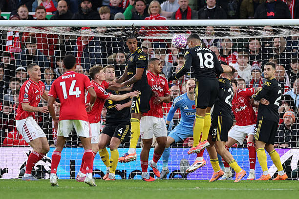Nottingham Forest vs Manchester United: Casemiro scores during the Premier League match between Nottingham Forest and Manchester United at the City Ground on November 01, 2025.