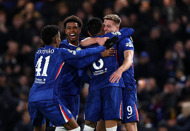Chelsea vs Barcelona Review: Chelsea players celebrate during the UEFA Champions League 2025/26 League Phase MD5 match between Chelsea and Barcelona at Stamford Bridge on November 25, 2025.