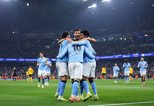 Manchester City vs Dortmund Review: Rayan Cherki celebrates his goal with his teammates during the UEFA Champions League 2025/26 League Phase MD4 match between Manchester City and Dortmund at the Etihad Stadium on November 05, 2025.