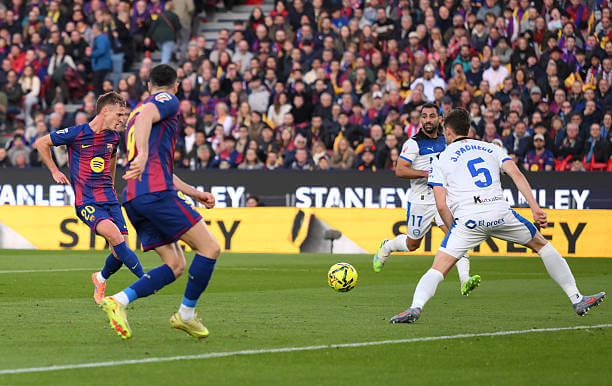 Barcelona vs Alaves Review: Dani Olmo scores his first goal of the game during the La Liga match between Barcelona and Alaves at the Camp Nou on November 29, 2025.