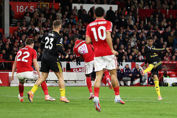 Nottingham Forest vs Manchester United: Amad Diallo scores during the Premier League match between Nottingham Forest and Manchester United at the City Ground on November 01, 2025.