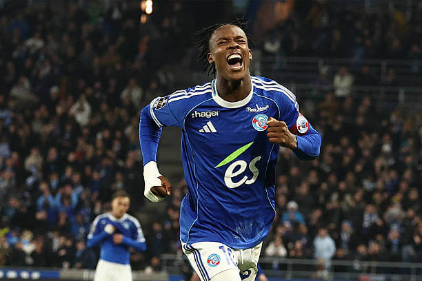 Ligue 1 Roundup, Matchday 12: Emanuel Emegha celebrates his goal during the Ligue 1 match between Strasbourg and Lille at the Stade de la Meinau on November 9, 2025.
