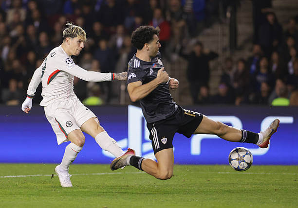 Qarabağ vs Chelsea Review: Alejandro Garnacho scores during the UEFA Champions League 2025/26 League Phase MD4 match between Qarabağ and Chelsea at the Tofiq Bahramov Stadium on November 05, 2025.