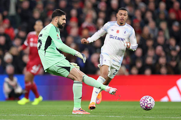 Liverpool vs Aston Villa Review: Giorgi Mamardashvili in action during the Premier League match between Liverpool and Aston Villa at Anfield on November 1, 2025.