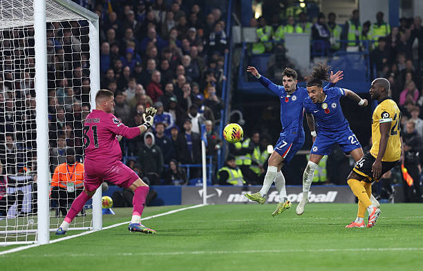 Chelsea vs Wolves Review: Malo Gusto scores during the Premier League match between Chelsea and Wolves at Stamford Bridge on November 08, 2025.