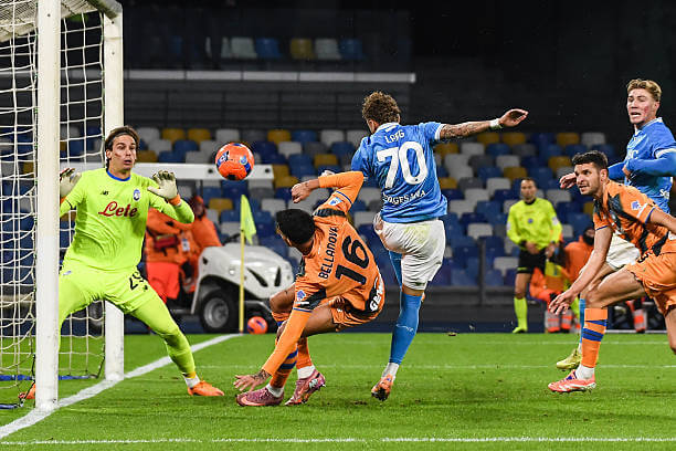 Napoli vs Atalanta Review: Noa Lang scores during the Serie A match between Napoli and Atalanta at the Stadio Diego Armando Maradona on 22 November 2025.
