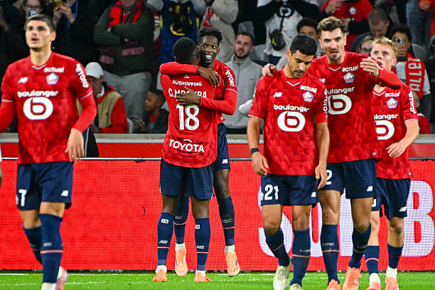 Ligue 1 Roundup, Matchday 11: Lille players celebrate during the Ligue 1 match between Lille and Angers at Stade Pierre Mauroy on November 2, 2025.