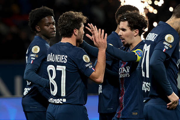 Ligue 1 Roundup, Matchday 13: Joao Neves celebrates his goal with Vitinha during the Ligue 1 match between PSG and Le Havre at Parc des Princes on November 22, 2025.