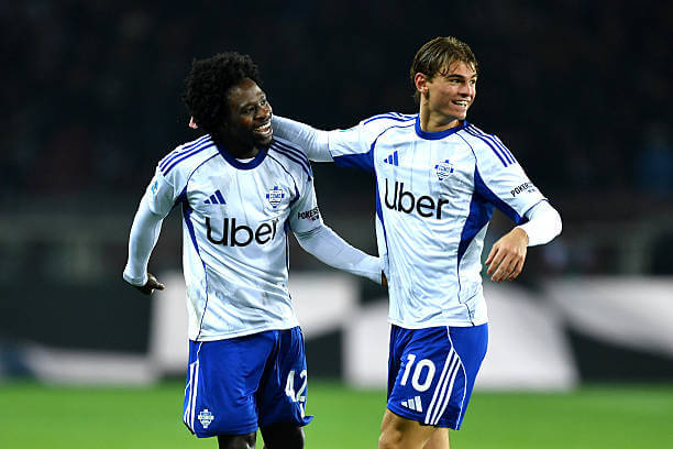 Serie A Roundup, Matchday 12: Jayden Addai celebrates his goal with Nico Paz during the Serie A match between Torino and Como at Stadio Olimpico di Torino on November 24, 2025.
