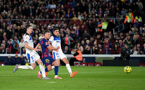 Barcelona vs Alaves Review: Dani Olmo scores his second goal of the game during the La Liga match between Barcelona and Alaves at the Camp Nou on November 29, 2025.