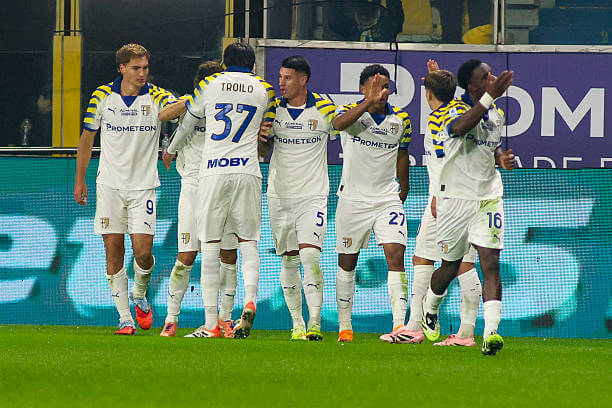 Serie A Roundup, Matchday 11: Parma players celebrate during the Serie A match between Parma and AC Milan at Ennio Tardini stadium on November 8, 2025.