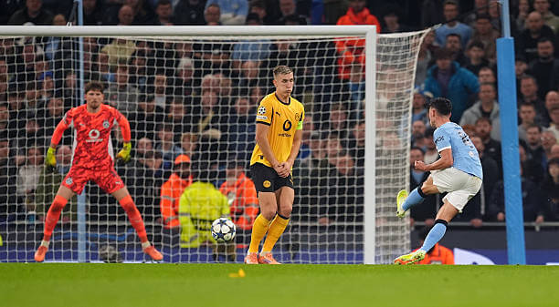 Manchester City vs Dortmund Review: Phil Foden scores his first goal of the game during the UEFA Champions League 2025/26 League Phase MD4 match between Manchester City and Dortmund at the Etihad Stadium on November 05, 2025.