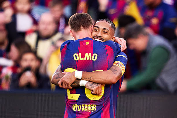 Barcelona vs Alaves Review: Dani Olmo celebrates his goal with Raphinha during the La Liga match between Barcelona and Alaves at the Camp Nou on November 29, 2025.